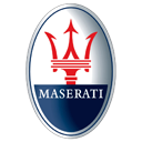 A maserati logo is shown on the side of a car.
