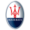 A maserati logo is shown on the side of a car.