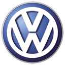 A blue and white vw logo on top of a silver ring.